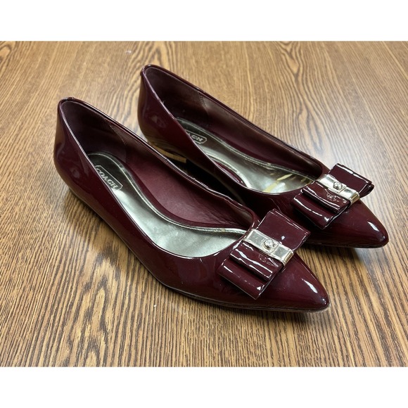 COACH Women's Fuchsia Patent Leather Pointed Toe‎ Bow "Mandy" Flats Size 6B Port - Picture 1 of 13